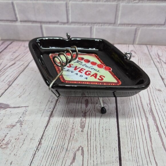 Other - Vintage Las Vegas Ashtray Black Diamond Footed Stand Welcome to Fabulous Ceramic